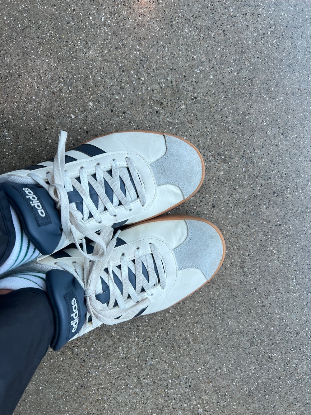 adidas White & Navy Low-Top Leather Sneakers